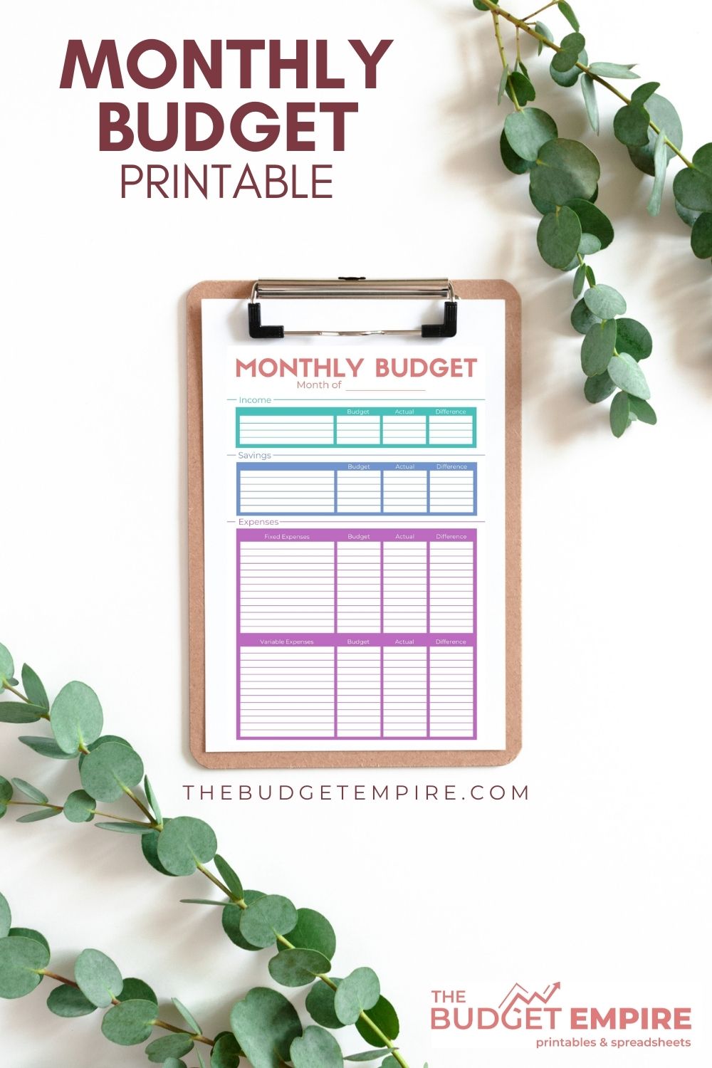 Basic Monthly Budget Printable
