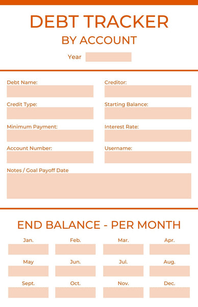 Debt Tracker by Account - Printable