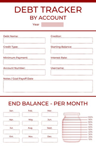 Debt Tracker by Account - Simple - w/ Progress Jar - Printable