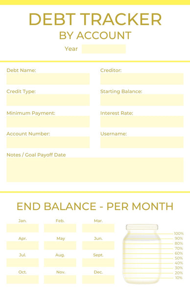 Debt Tracker by Account - w/ Progress Jar - Printable
