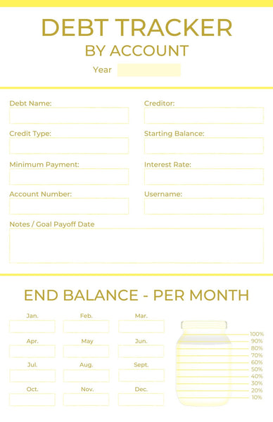Debt Tracker by Account - Simple - w/ Progress Jar - Printable