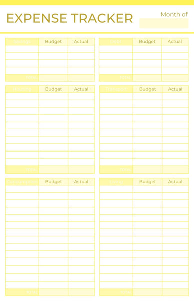 Expense Tracker by Category - Printable