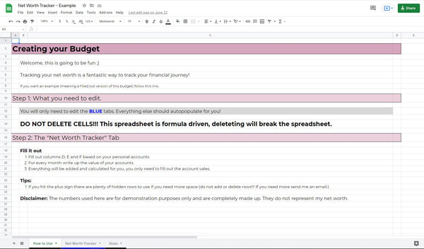 Net Worth Tracker Spreadsheet